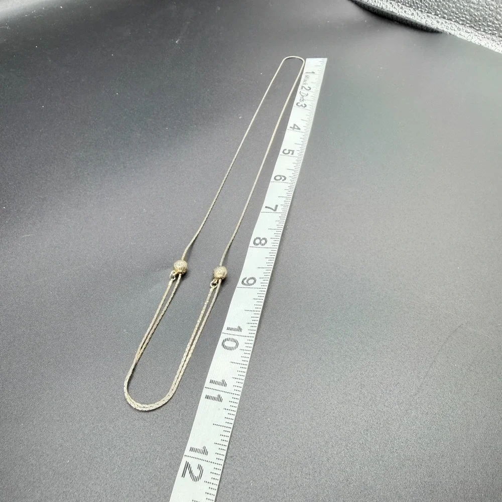 Silver Tone Double Strand Snake Chain Necklace Ribbed Beads Minimalist Gift